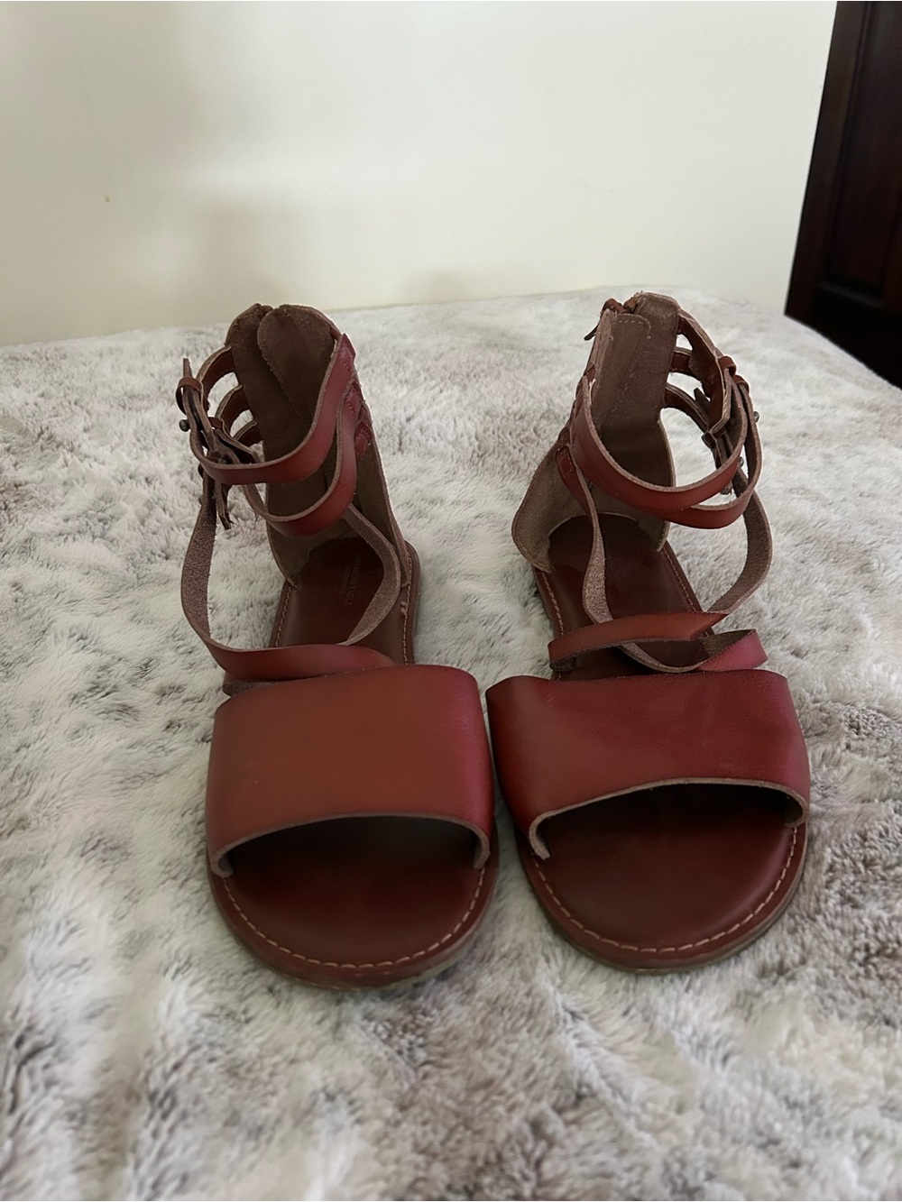 American Eagle Outfitters Women's Red-Brown Strappy Leather Sandals